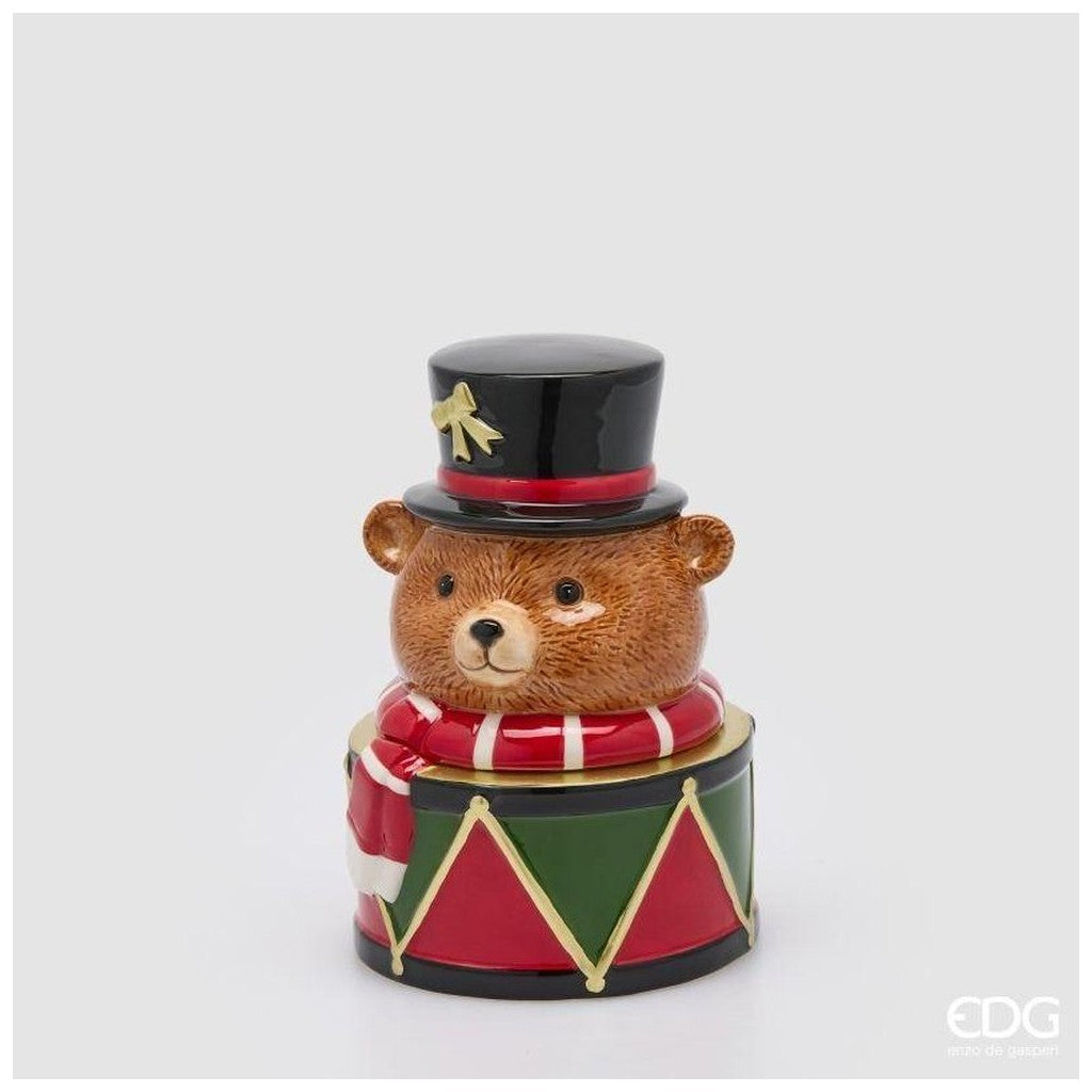 EDG Enzo De Gasperi Contenitore Natalizio Orso con Sciarpa H24x16,5x16 cm Verde Rosso – Decorazione di Natale