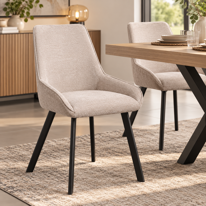 Dimo Sedia Kim in Tessuto Beige con Gambe in Metallo Nero 57 x 52 x 87 cm – Sedia Moderna da Pranzo e Soggiorno