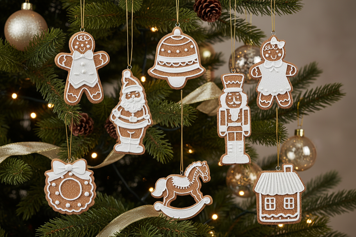 Gingerbread ornaments on Christmas tree