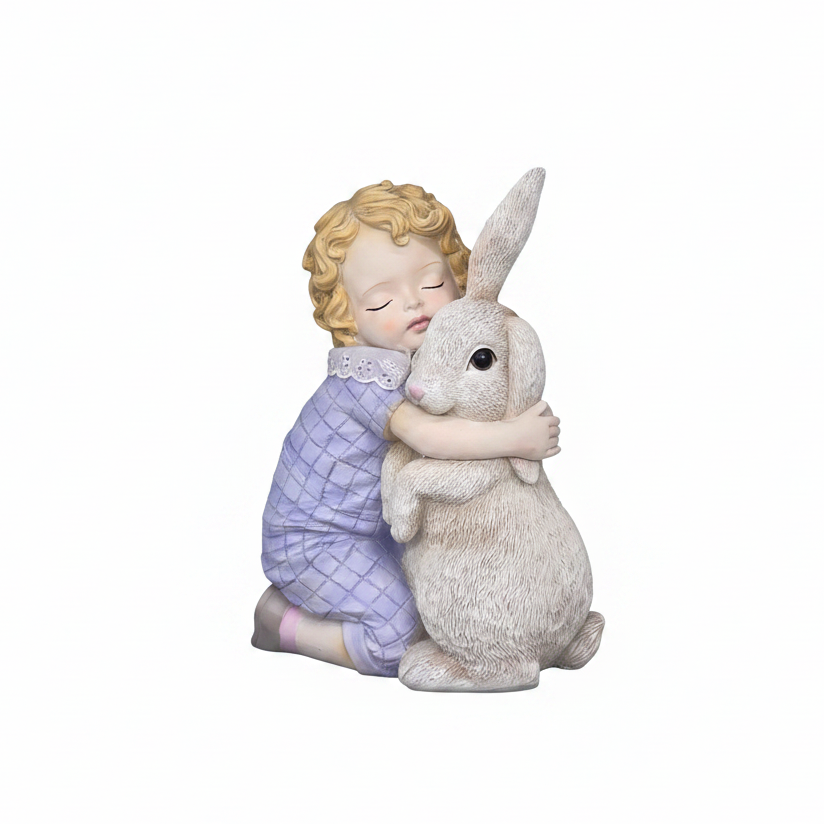 Decora casa con la statuina Arpimex Bimba con Coniglio Lavanda, resina 16×10 H 21 cm. Regalo Pasqua originale ean 8018318689697