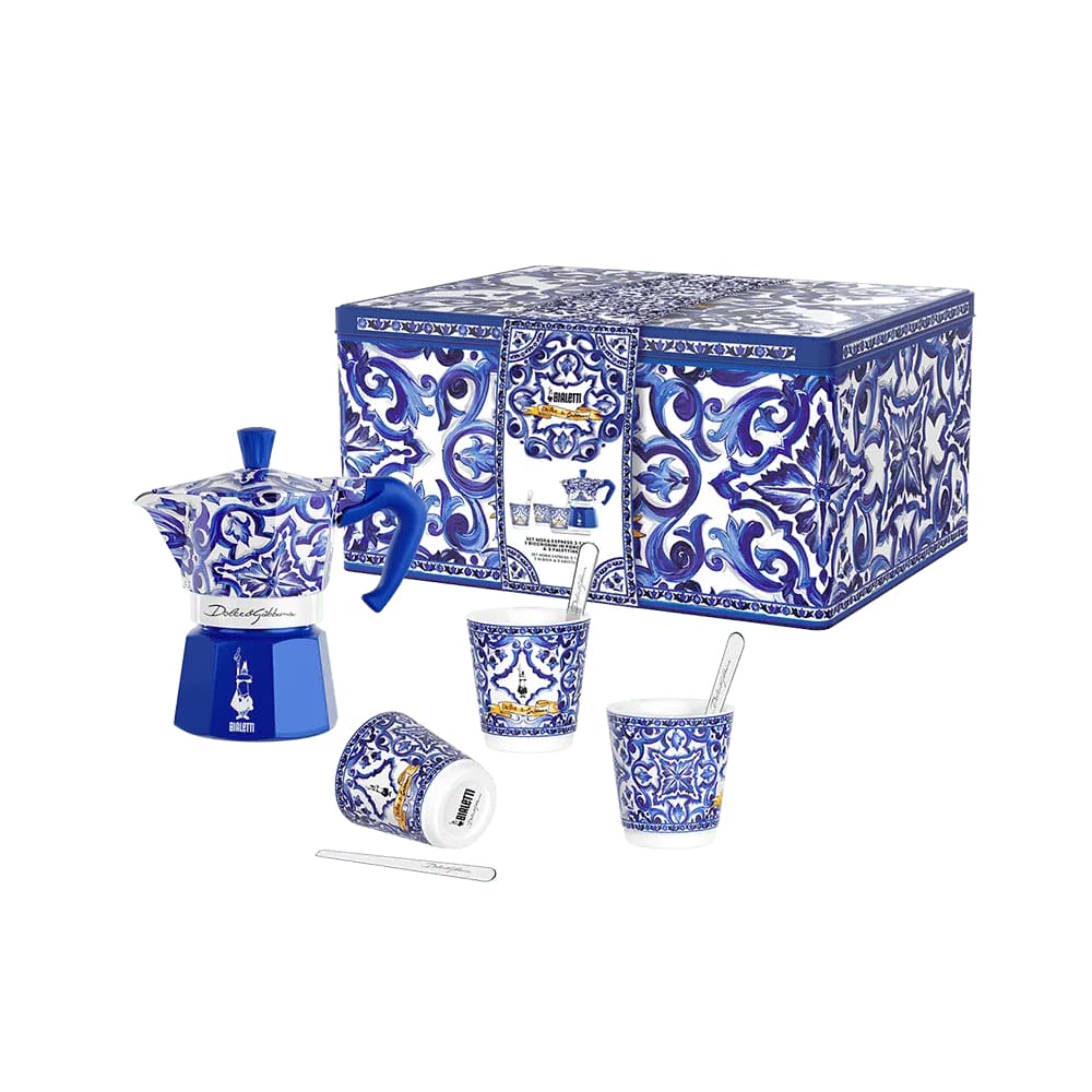 bialetti bialetti dolce e gabbana set moka express blu mediterraneo 3 tazzine con3 bicchierini e 3 palettine ean 8006363043885