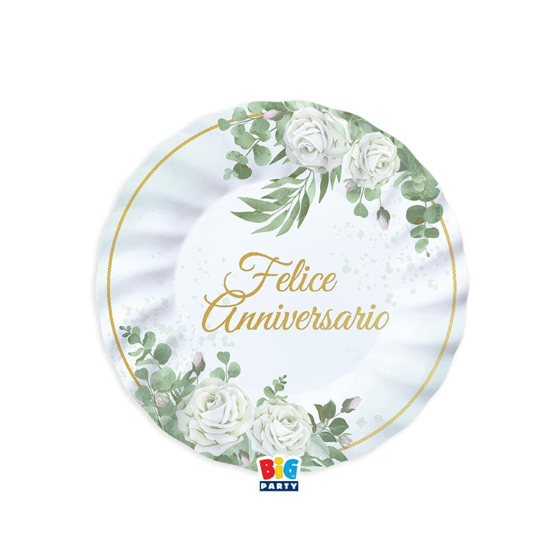 big party big party piatti carta felice anniversario eucalipto d 20 cm bianco verde ean 8020834761900