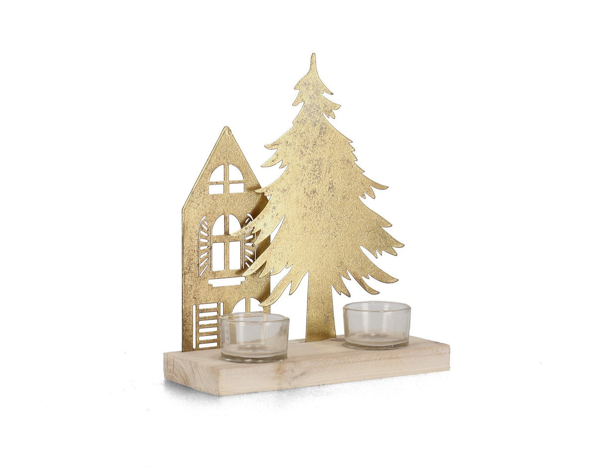 bizzotto bizzotto portacandela di natale dwelling 2 posti dec casetta e pino h 24 cm oro ean 8051836748163