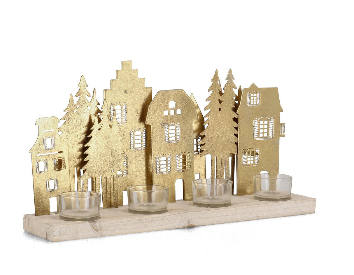 bizzotto bizzotto portacandela di natale dwelling 4 posti dec casetta e pino h 20 cm oro ean 8051836748170