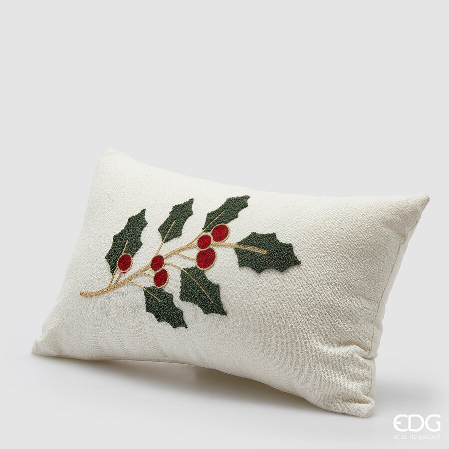 edg enzo de gasperi edg enzo de gasperi cuscino agrifoglio rettangolare natalizio l 50 cm l 30 cm velluto bianco verde rosso ean 8059824584809