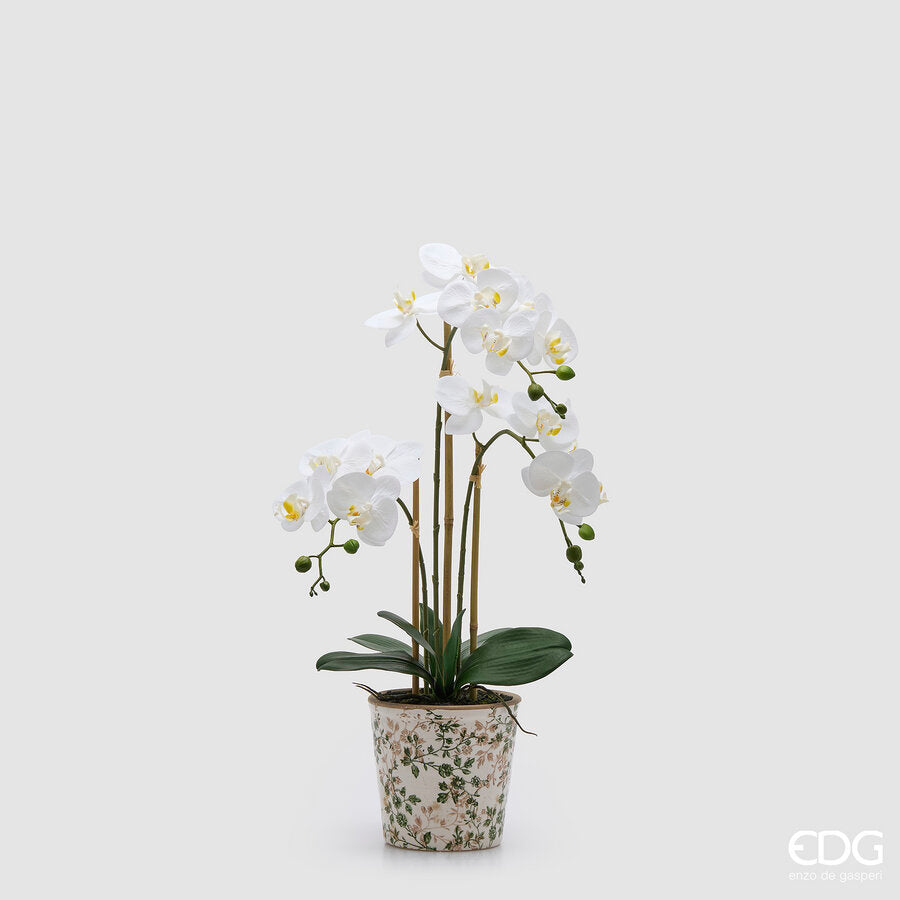 edg enzo de gasperi edg enzo de gasperi orchidea phalaenopsis x3 con bocciolo e vaso pianta artificiale h 65 cm bianco ean 8059824669872