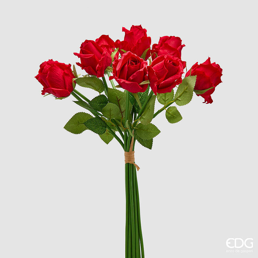 edg enzo de gasperi edg enzo de gasperi rosa bouquet x9 con foglie h 46 cm pianta artificiale colore rosso ean 8059824634085