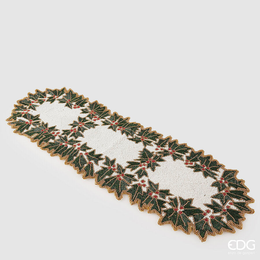 edg enzo de gasperi edg enzo de gasperi runner agrifoglio natale con perle l 90 cm l 30 cm white green ean 8059824559838