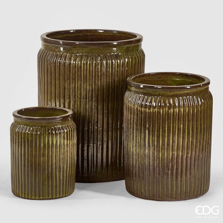 edg enzo de gasperi edg enzo de gasperi set 3 pz vaso glaze rotondo h 70 cm h 55 cm h 40 cm waterproof olive ean 8059824011503