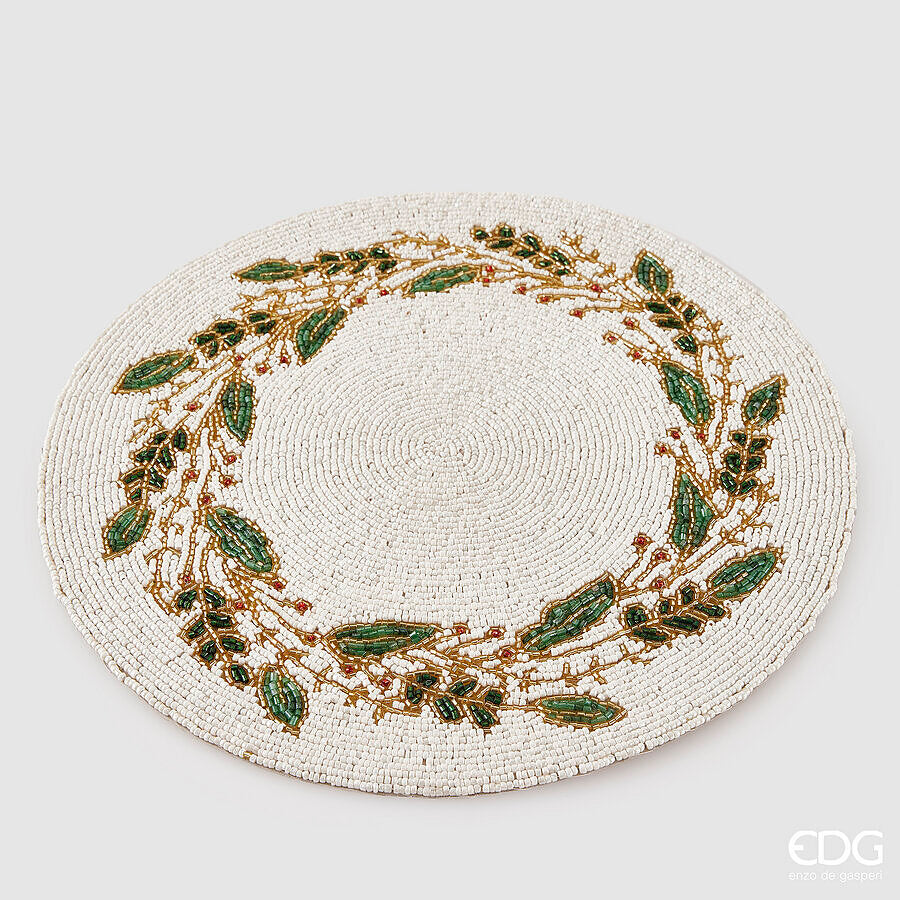 edg enzo de gasperi edg enzo de gasperi sottopiatto agrifoglio con perline rotondo natale d 36 cm white green ean 8059824558770
