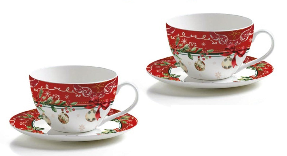 fade fade cadeaux set 2 tazze colazione natalizie con piattino 400 ml rosso ean 8016175589747