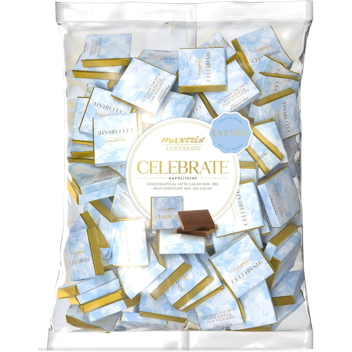 maxtris maxtris celebrate napolitains mini tavolette cioccolato al latte celebrate celeste bimbo 1 kg ean 8022470872026
