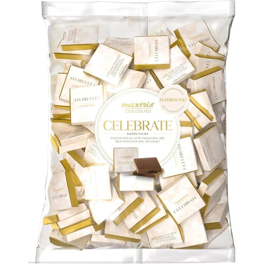 maxtris maxtris celebrate napolitains mini tavolette cioccolato al latte celebrate oro matrimonio 1 kg ean 8022470872002