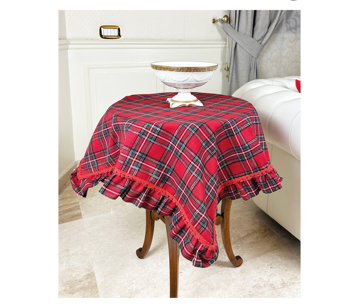 preziosa home preziosa home centrotavola natale in tartan con frill e pizzo 90 x 90 cm rosso ean 8050264186431