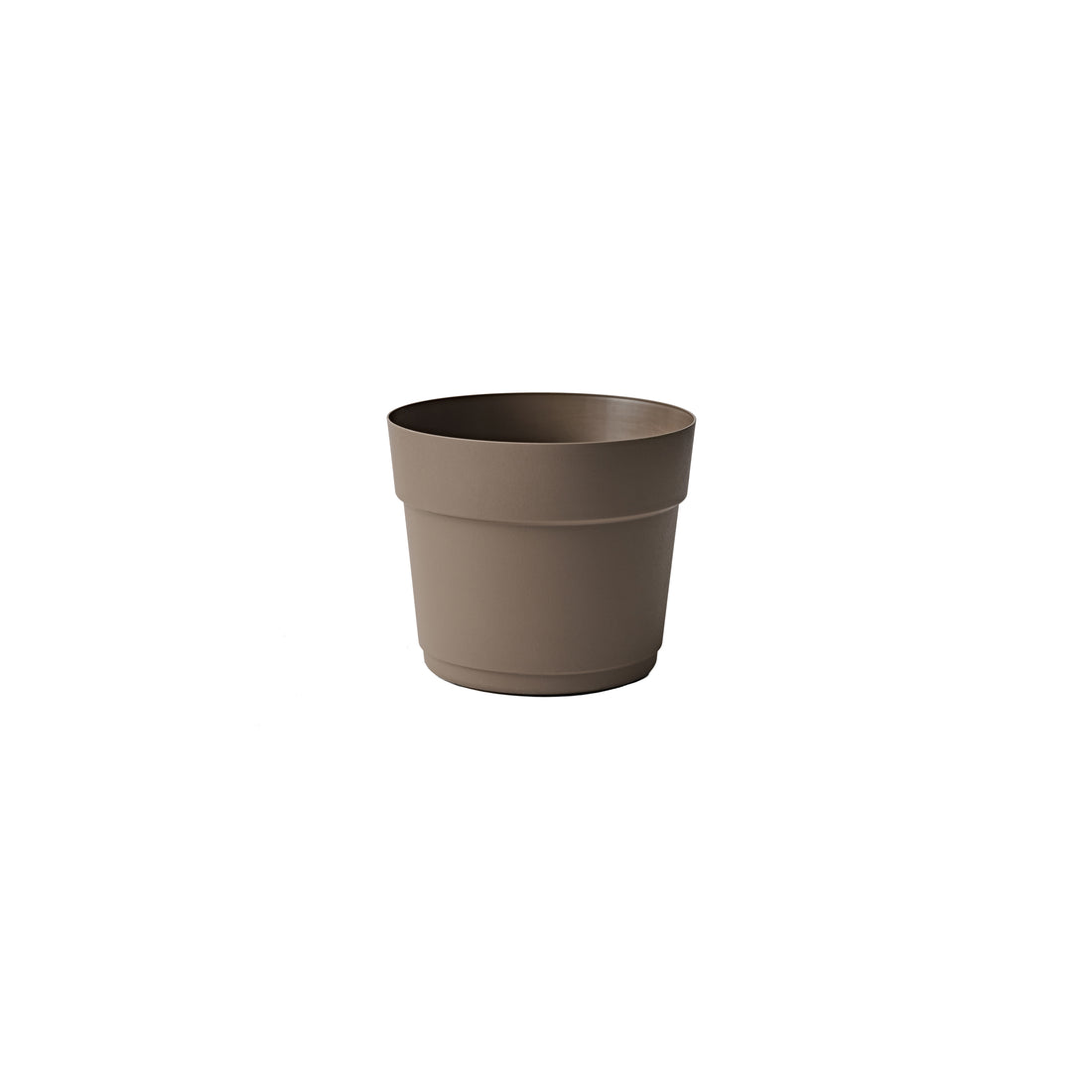 Vaso da esterno rotondo in plastica riciclata 100%, Ø34×H28 cm, colore Sand Sabbia. TeraPlast Bloom 34, −30°/+60°C, compensa CO₂. ean-8051560268036