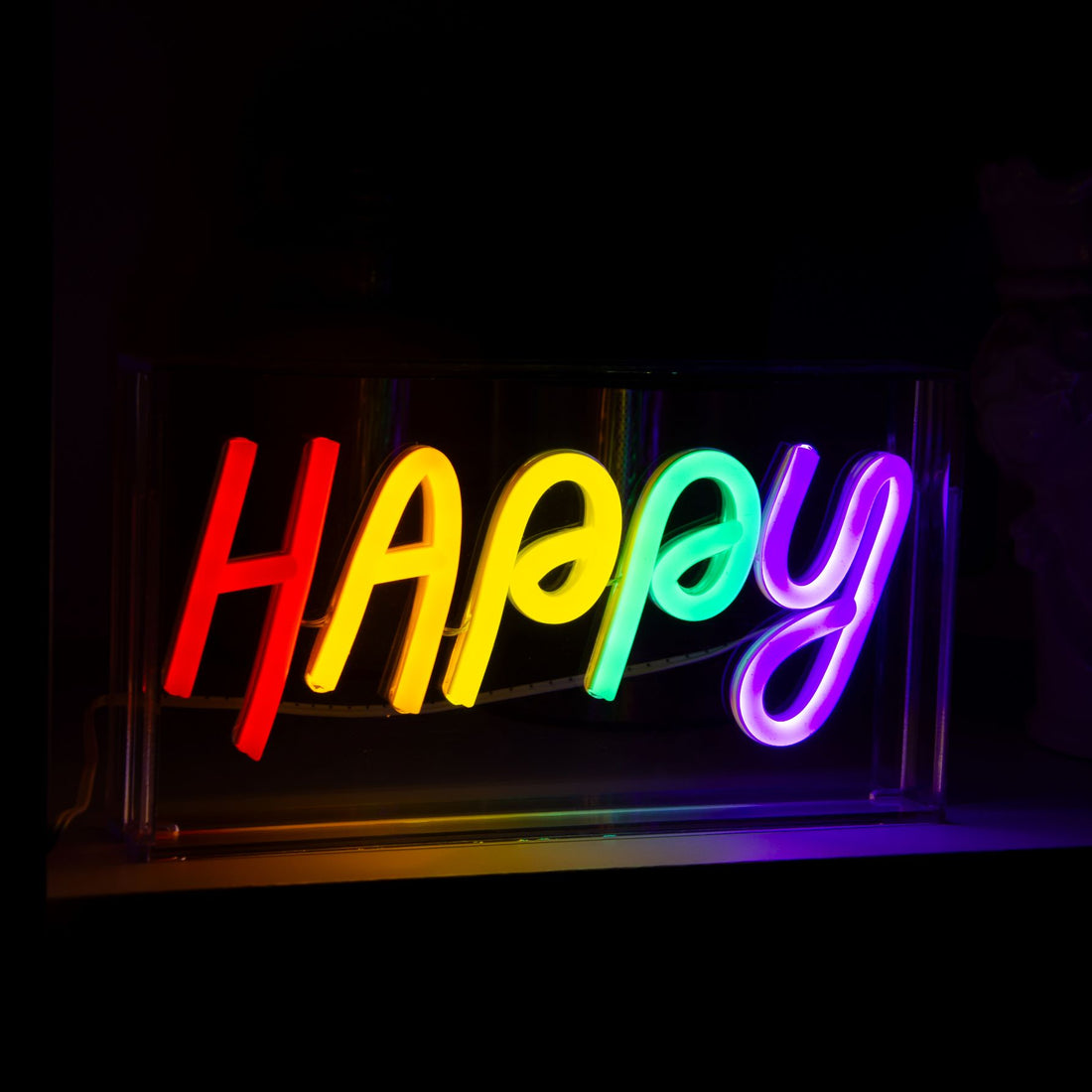 wd lifestyle wd lifestyle insegna neon con cornice in plexiglass 23 x 13 cm decoro happy ean 8053300576418