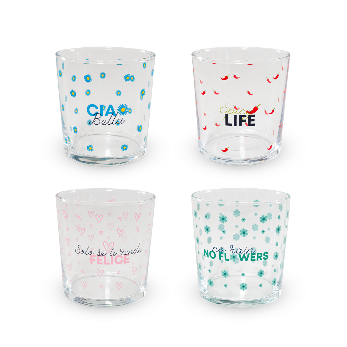 wd lifestyle wd lifestyle set 4 bicchieri in vetro 300 ml decoro scritte colorate ean 8055035685311