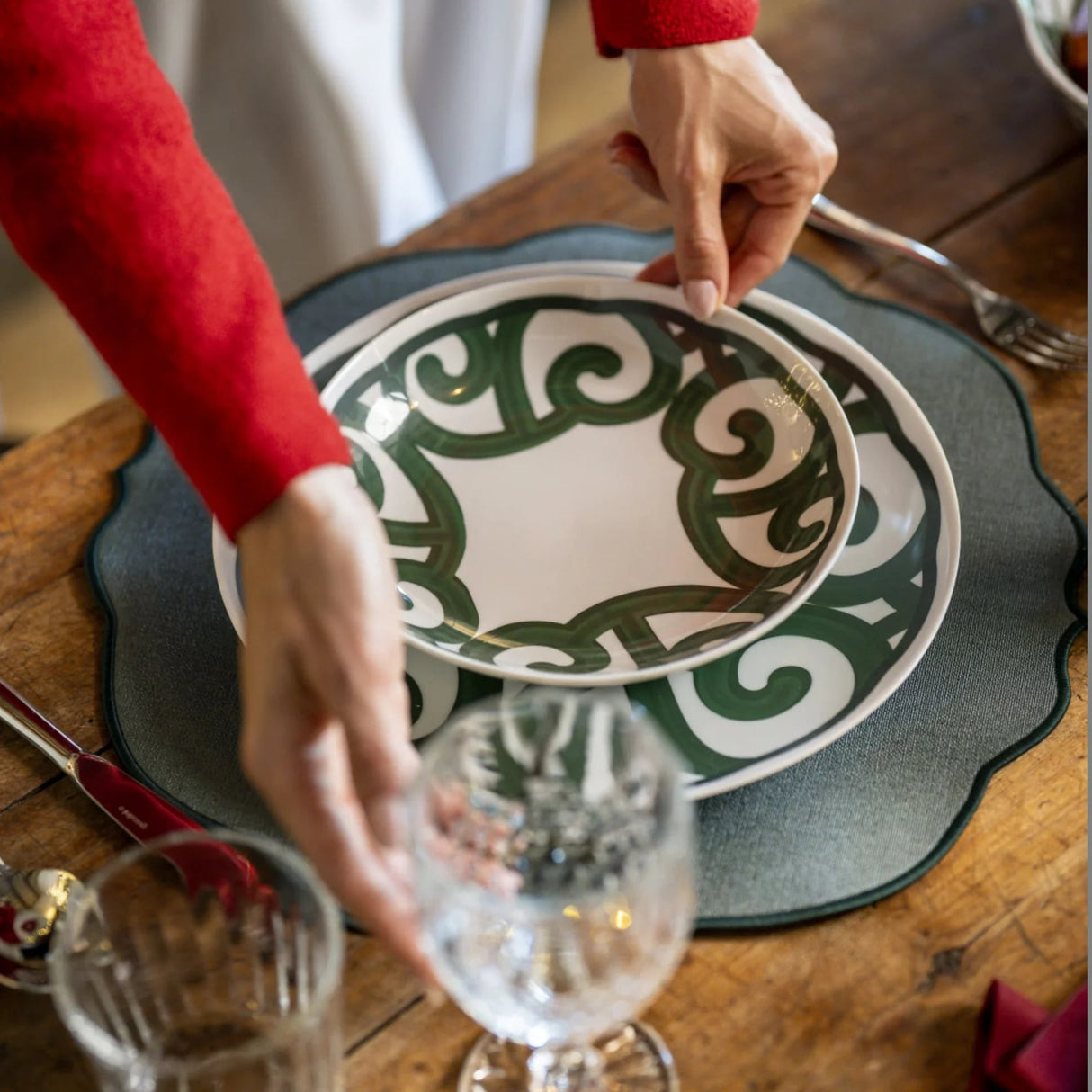 guzzini guzzini set 6 posti tavola harmonia natalizia porcellana bianco verde 18 pz ean 13291464