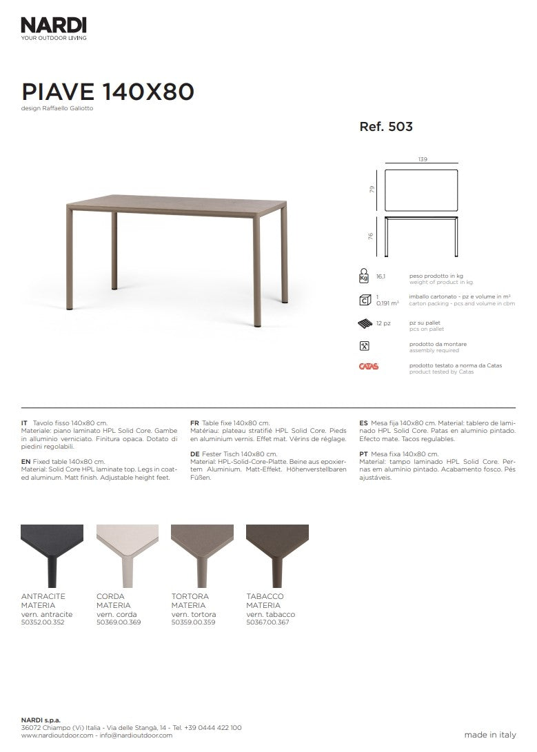 nardi nardi piave 140 x 80 tavolo rettangolare verniciato antracite lamin materia antracite ean 8010352554948