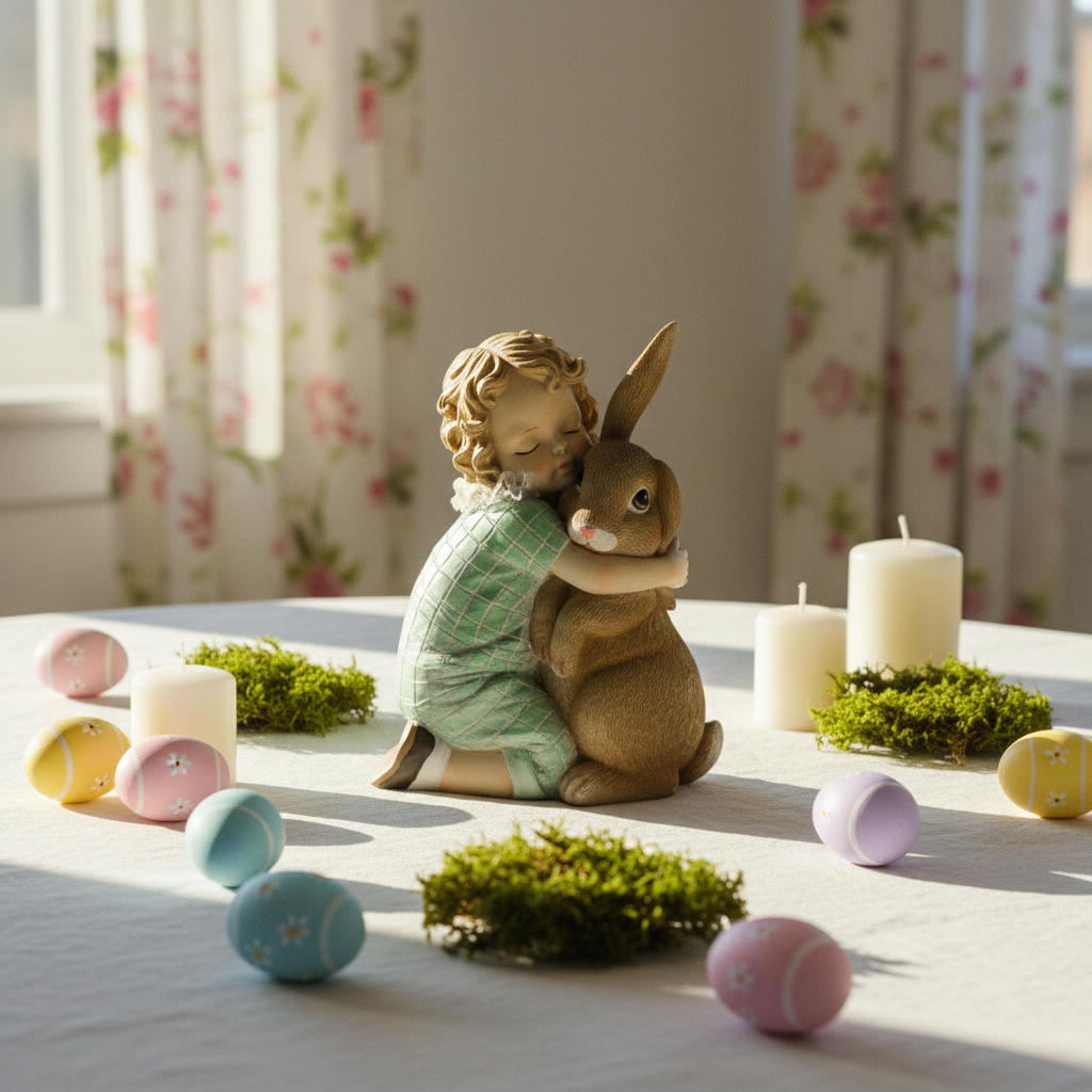 Decora casa con la statuina Arpimex Bimba con Coniglio Verde, resina 16×10 H 21 cm. Perfetta per Pasqua e complementi arredo. ean 8018318689680