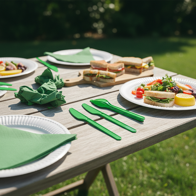 Coltelli monouso verdi Dopla in plastica alimentare resistente, conf. 20 pz: igienici, pronti all'uso. Ideali per feste, picnic e catering