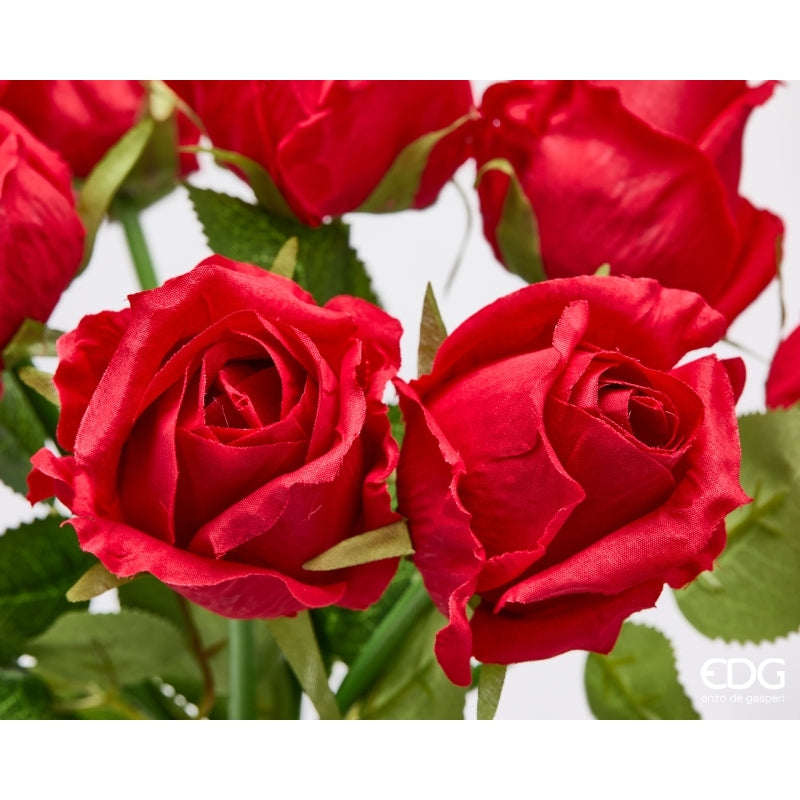 edg enzo de gasperi edg enzo de gasperi rosa bouquet x9 con foglie h 46 cm pianta artificiale colore rosso ean 8059824634085