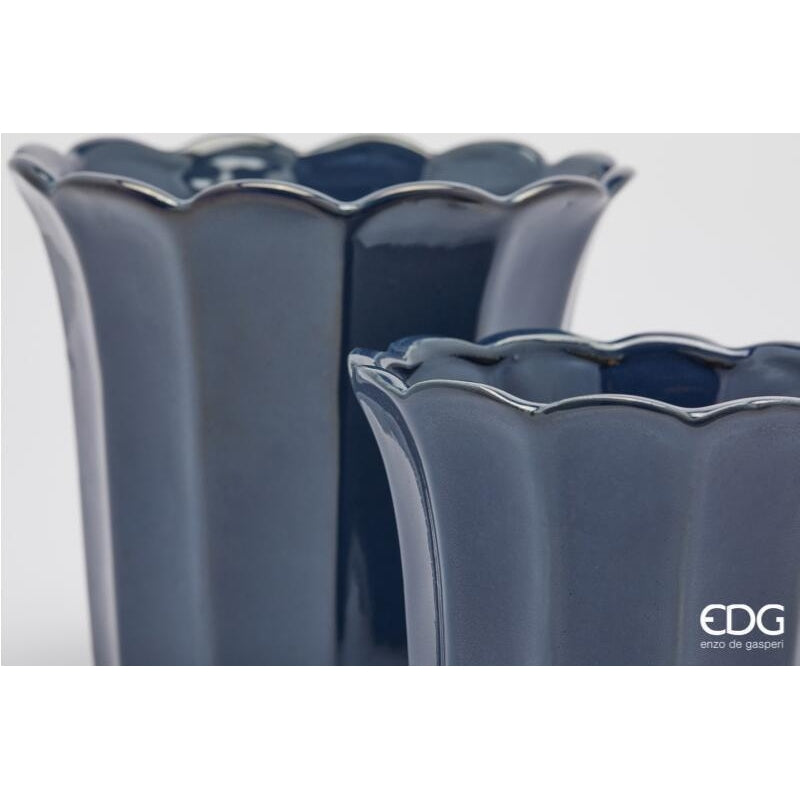 edg enzo de gasperi edg enzo de gasperi set 2 pz vaso cachepot bellflower h 19 cm h 14 cm ceramica blu ean 8059824512802
