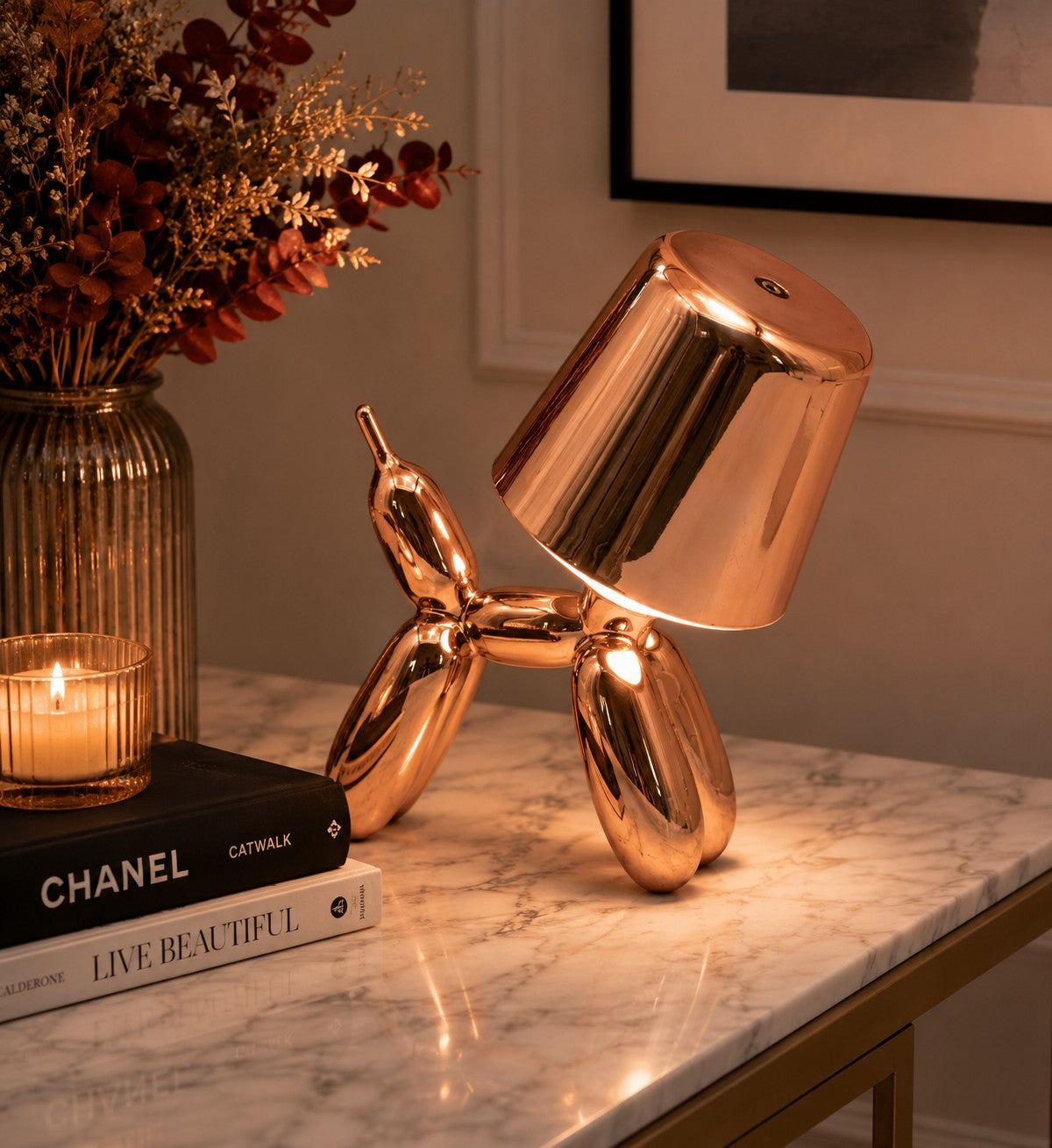 larcolaio larcolaio electroplate finish lumetto cagnolino rosa gold 175x18 cm lampada da tavolo design