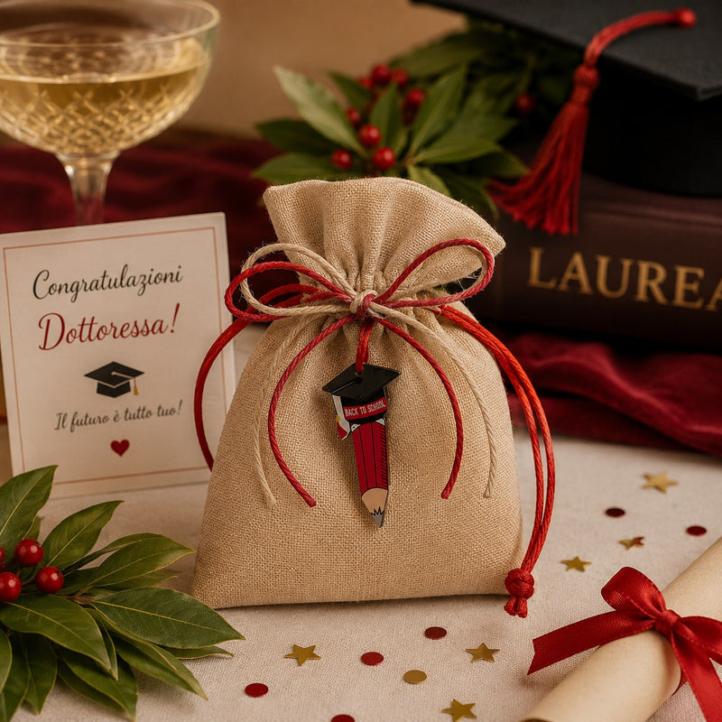 larcolaio larcolaio sacchetto juta 9x12 cm con matita laurea bomboniera elegante 12 pz ean 8059558631374