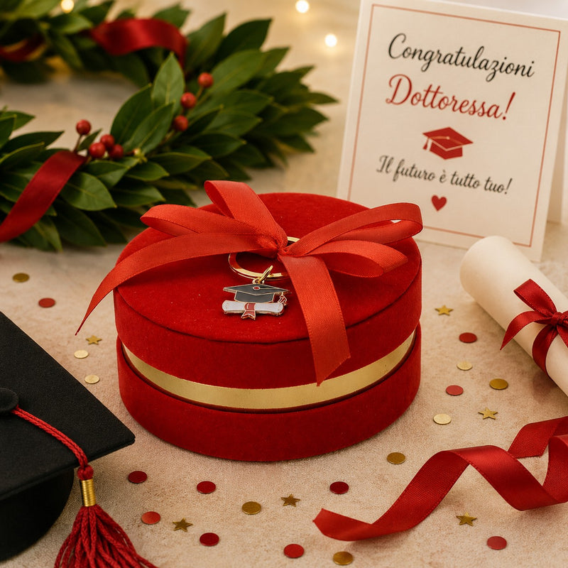 larcolaio larcolaio scatola box con portachiavi bomboniera d 10 x 4 cm portaconfetti laurea rosso 1 pz ean 8059558631312