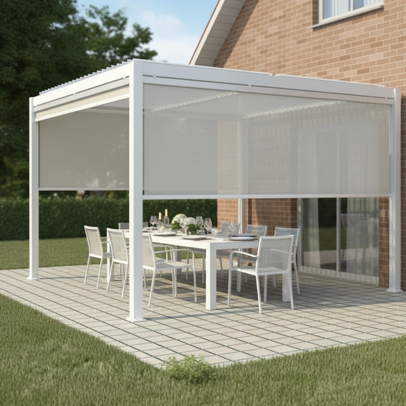 Tenda Oscurante Autoavvolgente Textilene 4m Bianca – Villa Privata Garden Party 8 Posti