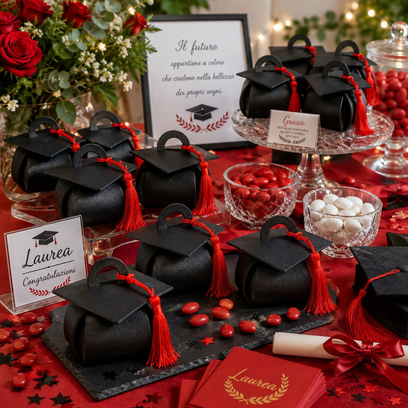 linea due elle linea due tocco laurea similpelle nero 9x9x6 cm cappello laurea decorativo per bomboniere e confetti cf 12 pz ean 8033551046663