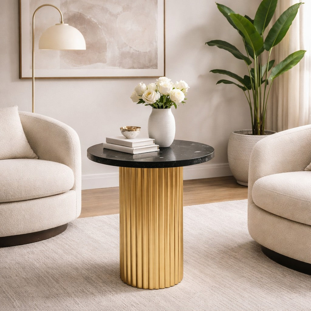 Italienisches Geschenk Italienisches Geschenk Beistelltisch aus Eisen und Keramik, schwarz, Durchmesser 36 cm, Höhe 40 cm, Beistelltisch im modernen Design, Wohnaccessoire, EAN 8057586189522