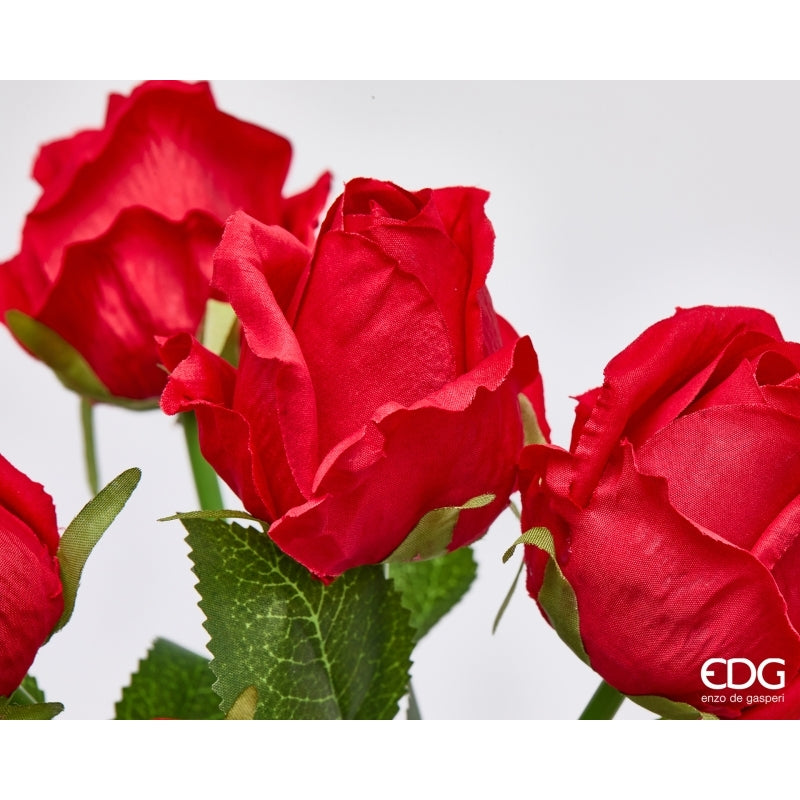 edg enzo de gasperi edg enzo de gasperi rosa bouquet x9 con foglie h 46 cm pianta artificiale colore rosso ean 8059824634085