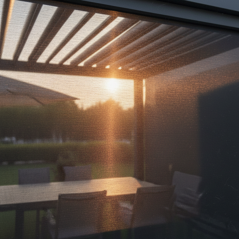 Tenda Oscurante Autoavvolgente Textilene 4m Antracite – Dettaglio Texture Tessuto Luce Drammatica