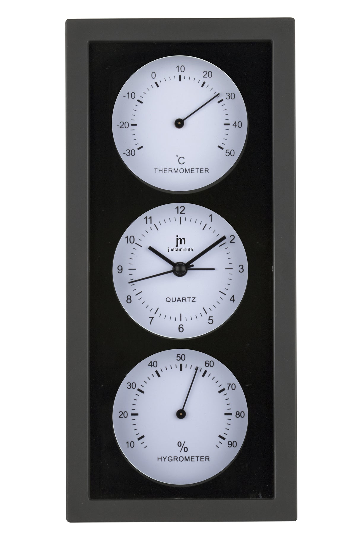 lowell lowell orologio da parete o appoggio con sveglia termometro e igrometro 12 x 26 cm ass bianco nero o grigio 1 pz ean 8008457153326