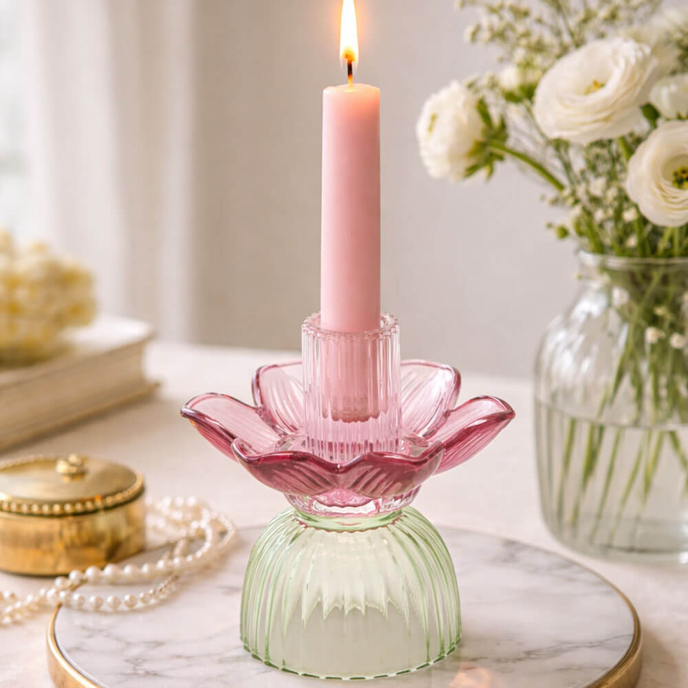 edg enzo de gasperi edg enzo de gasperi portacandela flower in vetro h 125 cm d 12 cm violet mix ean 8059824630292