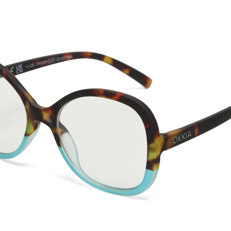 okkia okkia occhiale da lettura mod verona premontato butterfly soft touch spring anti luce blu havana blue diottrie 2 50 ean 8056211374036