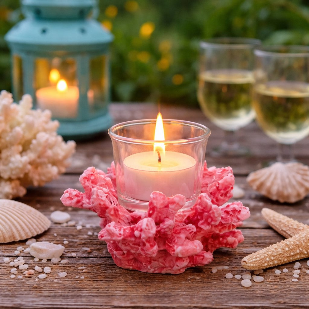 regalo italiano regalo italiano portacandela tealight corallo ass 14 x 12 x 10 cm resina e vetro 1 pz ean 8057586183971