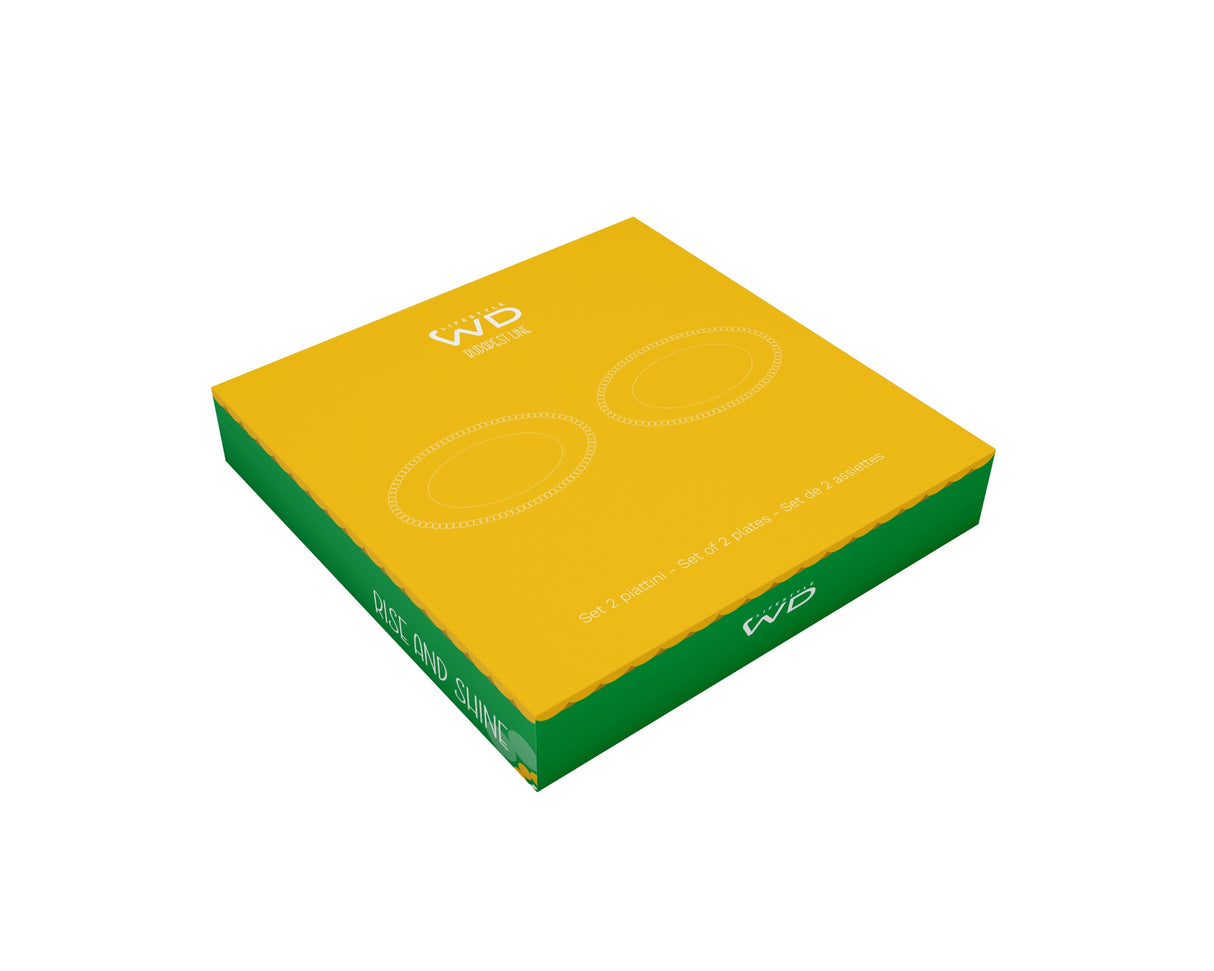 wd lifestyle wd lifestyle set 2 piattini d 195 cm in vetro decorazione rise and shine e calm and cozy giallo verde ean 8055035685038