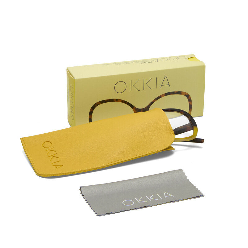 okkia okkia occhiale da lettura mod verona premontato butterfly soft touch spring anti luce blu havana giallo diottrie 2 50 ean 8056211374487