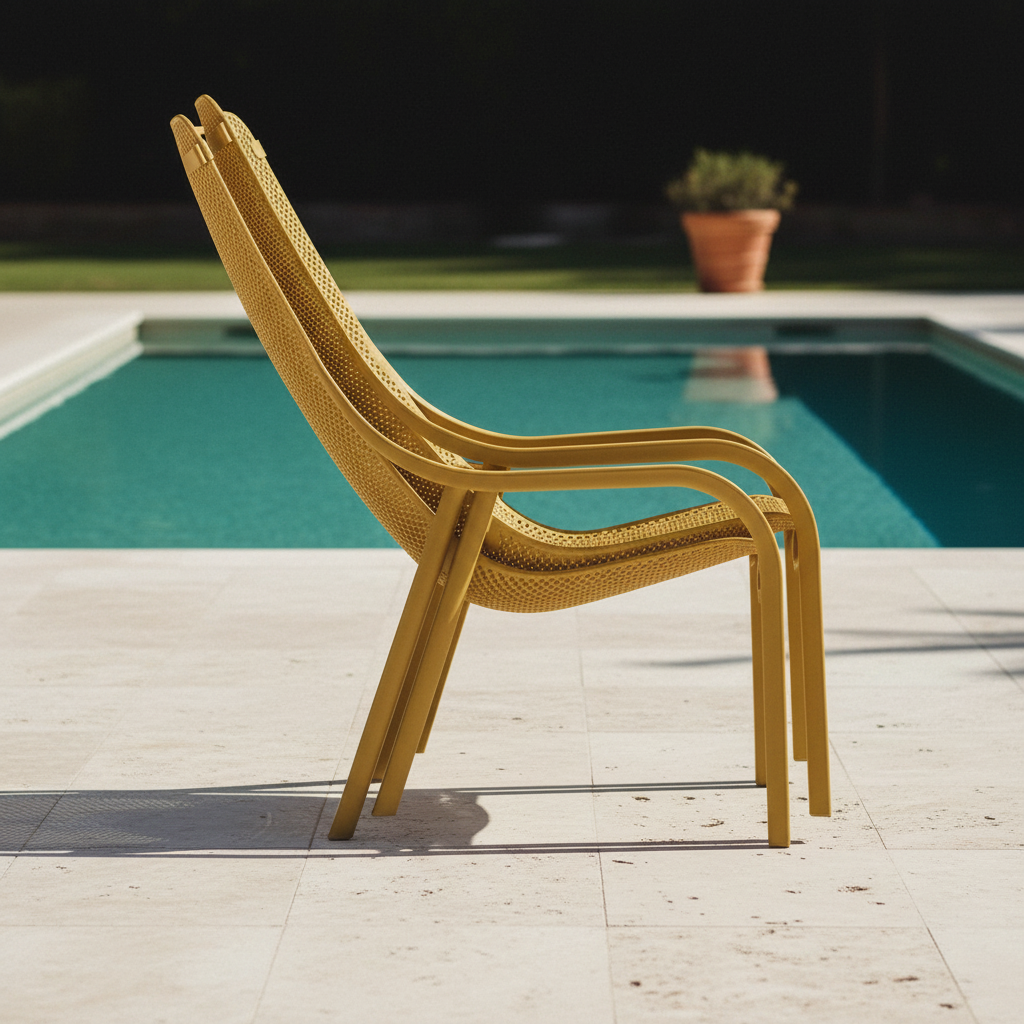 Nardi Net Lounge senape impilate vista laterale poolside