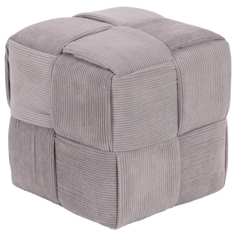 Dimo Pouf Brady in Velluto a Coste Intrecciato, Grigio Chiaro
