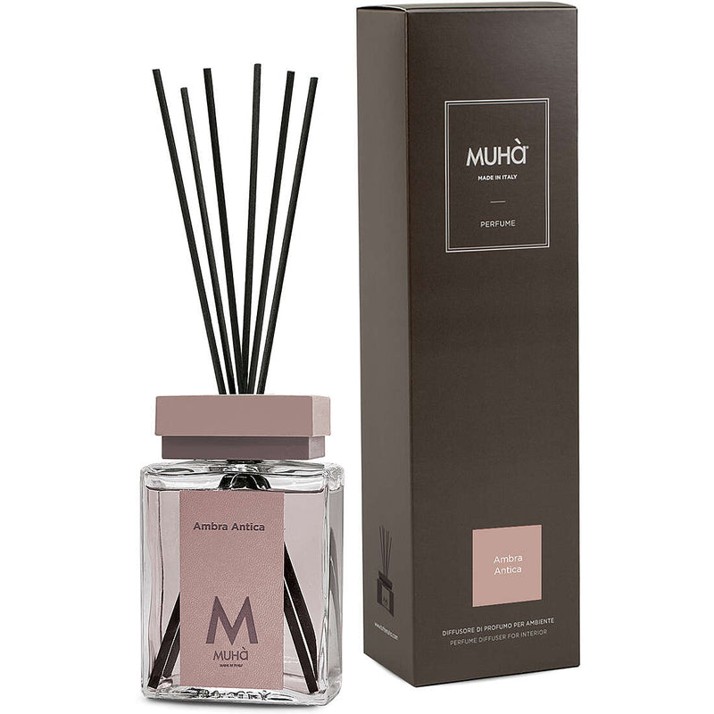 Muhà Luxe Perfume Diffusore Ambiente con Bastoncini Ambra Antica 200 Ml