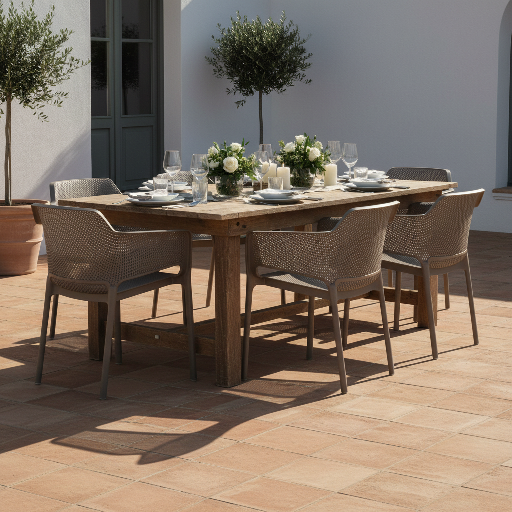 Tavolata outdoor con sedie Nardi Net tortora