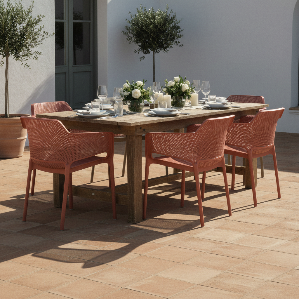 Tavolata outdoor sedie Nardi Net corallo