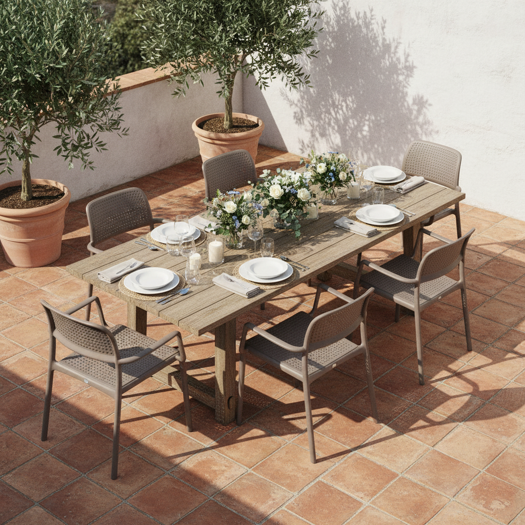 Tavolata sedie Nardi Bora tortora vista dall'alto