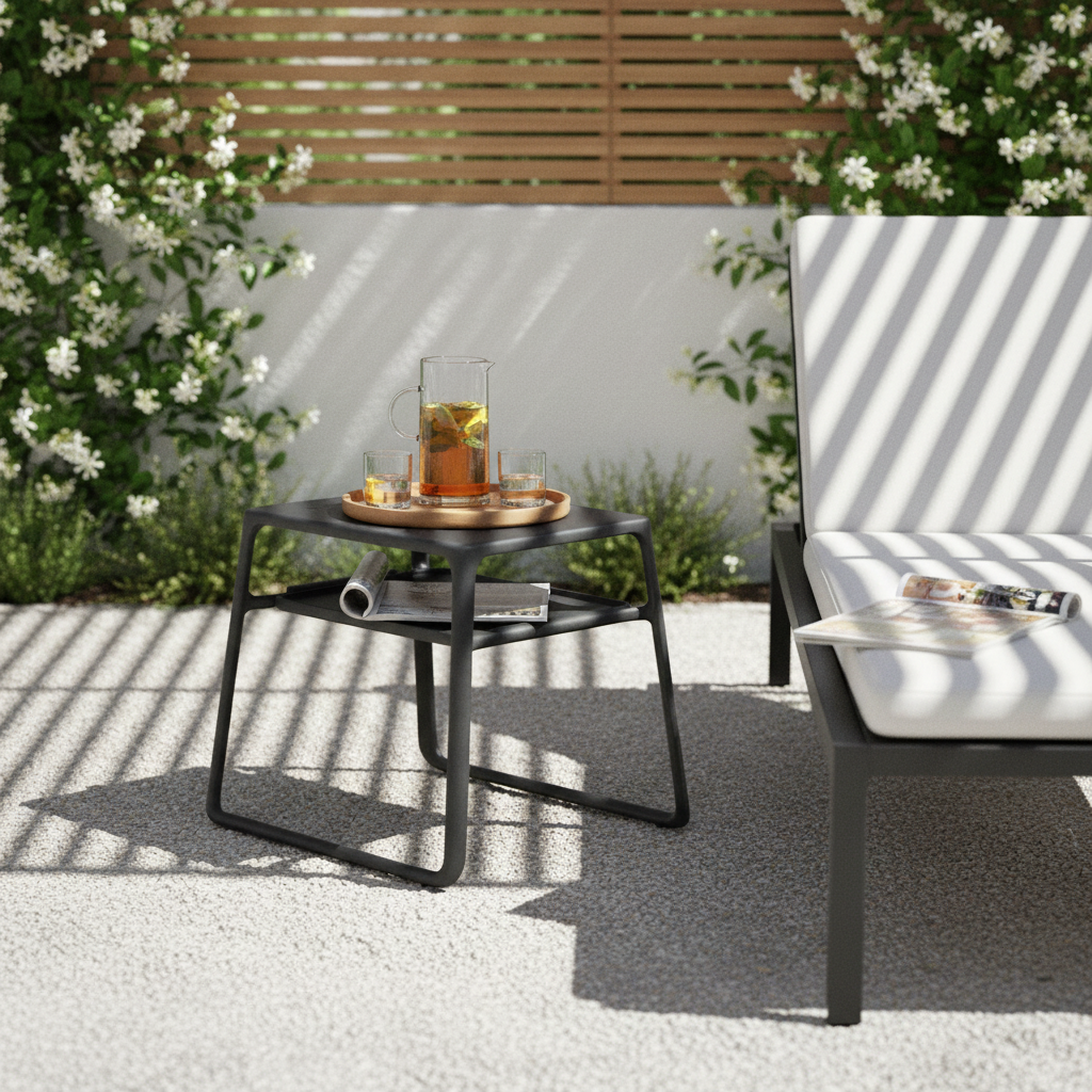 Pop-Beistelltisch auf der Gartenterrasse