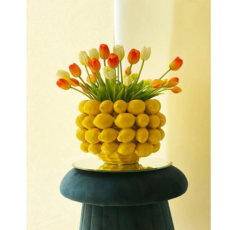 EDG Enzo De Gasperi Vaso Chakra Limoni H 19 Cm D 28 Cm 36 Frutti Giallo