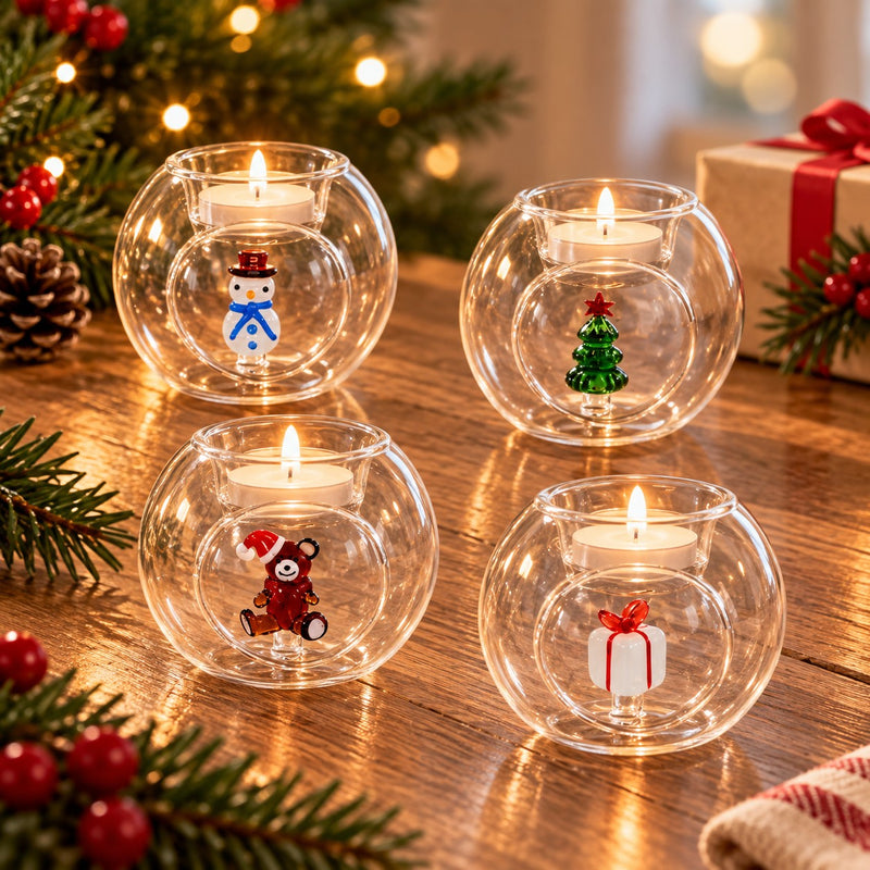 WD Lifestyle Porta Tealight Natalizio in Vetro Assortito 1 Pezzo – Portacandela Decorativo di Natale